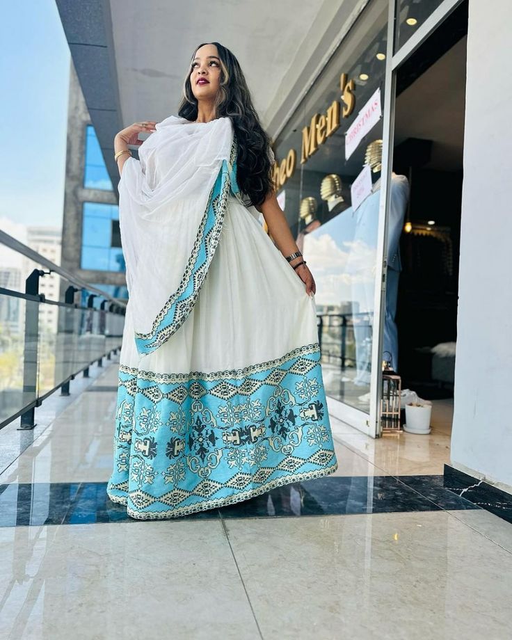 Elegant Blue Habesha Qemis 102 — Habesha dress — Sheba Vibes Ethiopia — womens 4307